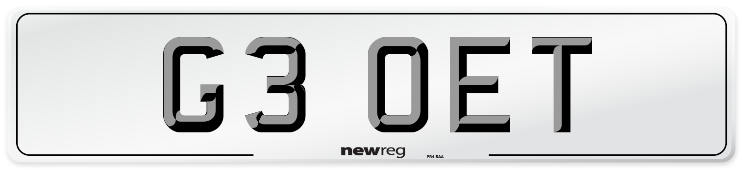 G3 OET Number Plate from New Reg